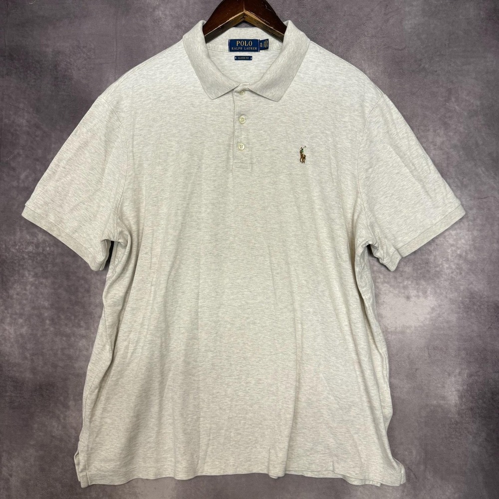 Polo Ralph Lauren Polo‎ Shirt Mens XL Heather Gray Classic Fit Embroidered Pony - Picture 2 of 8